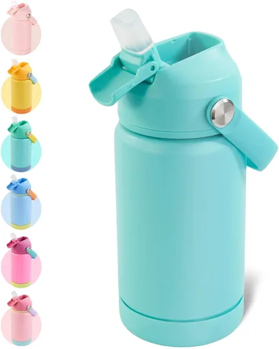 Vista 30 de Kerilyn - Botella de agua para niños, de acero inoxidable, con pajilla a prueba de fugas, con aislamiento térmico, libre de bisfenol A, unisex