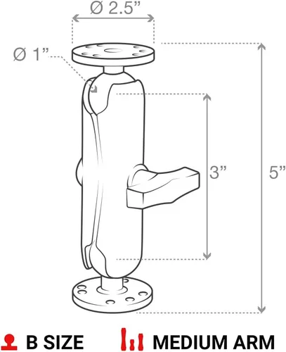 Vista 3 de RAM Mounts Soporte de bola doble universal con dos placas redondas RAM-B-101U con brazo mediano para montaje de taladrado