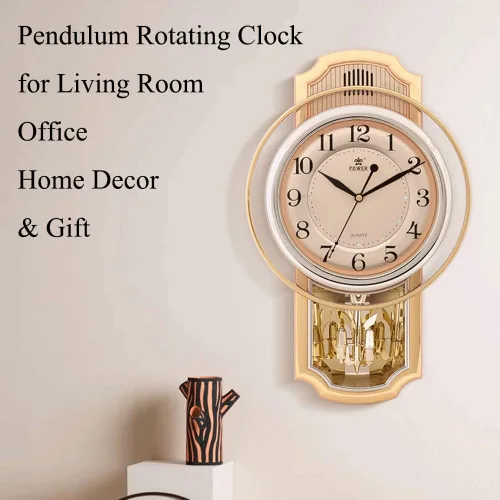 Vista 4 de Reloj de pared de péndulo giratorio, reloj de movimiento de barrido decorativo silencioso con péndulo oscilante, funciona con pilas, para sala