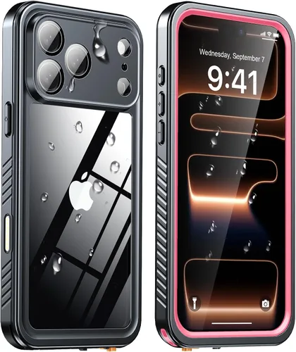 Vista 29 de ANTSHARE Funda impermeable IP68 para iPhone 16, negro/transparente Lente incorporada/protector de pantalla, protección militar contra caídas, funda