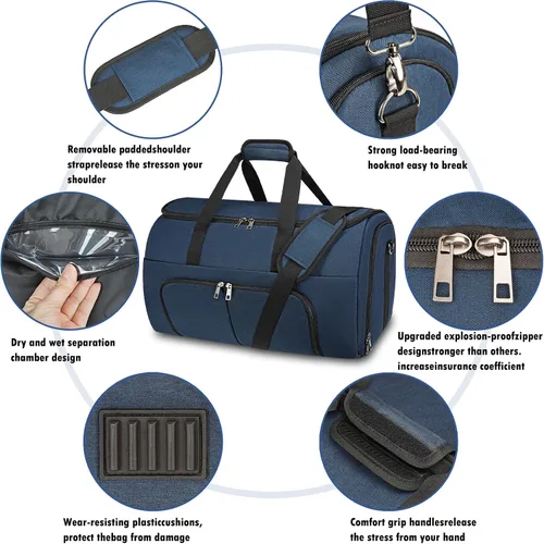 Vista 4 de Bolsas de lona para ropa de viaje, bolsa de lona convertible para hombres y mujeres, almacenamiento en seco y húmedo, compartimento para zapatos, 2