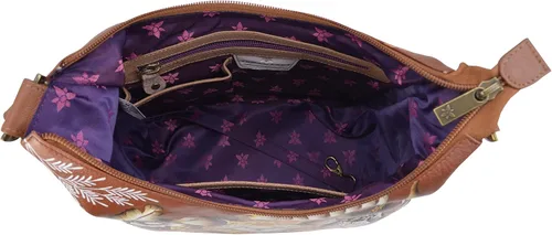 Vista 3 de Anuschka Bolso de hombro de cuero genuino para mujer, obra de arte original pintada a mano, hobo clásico con bolsillos laterales tachonados