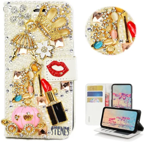 Vista 28 de Bling Wallet - Funda para teléfono compatible con Samsung Galaxy Z Fold 3 5G, elegante, hecha a mano, 3D, hecha a mano, ballet, pintalabios, tacón