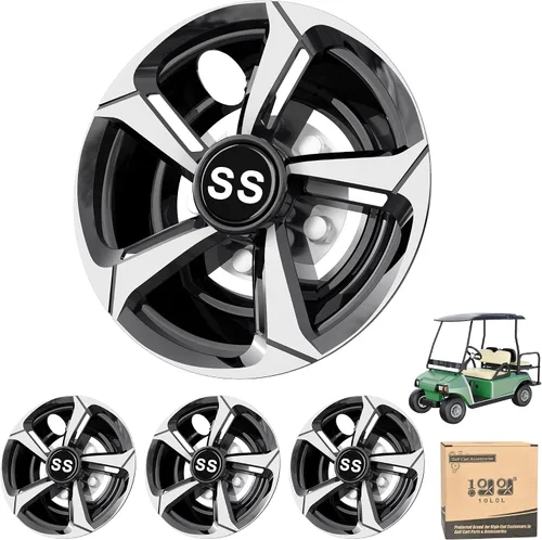 Vista 6 de 10L0L Cubiertas de ruedas para carrito de golf Tapacubos para EZGO, Club Car, Yamaha - Instalación de 8 pulgadas con enganche, negro, juego de 4