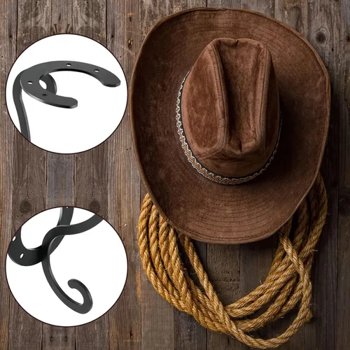 Vista 4 de Qunclay Gancho decorativo para sombreros de vaquero occidental, para montar en la pared, soporte de metal y hierro para herradura, organizador