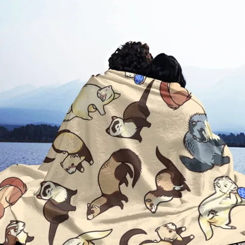 Vista 7 de Manta de viaje novedosa de hurón peludo, manta de microforro polar ultrasuave, manta de viaje grande para adultos, niños, mujeres, adolescentes