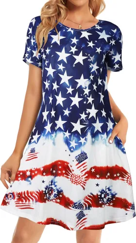 Vista 17 de Vestidos de verano para mujer, informales, holgados, estilo camiseta, florales, de manga corta, con vuelo y bolsillos, para la playa