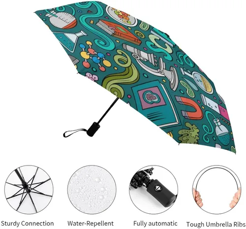 Vista 3 de Física Bioquímica Ciencia A prueba de viento Paraguas automático impermeable 3 plegable manual Rainbrella para lluvia sol