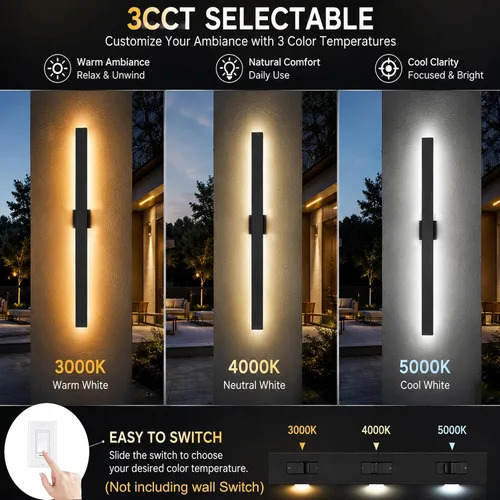 Vista 3 de 2Pack Modern Outdoor Wall Lights Dimmable,23.6" Linear Led Exterior Wall Light,3CCT, Aluminum& PC,IP65-Waterproof, Long Exterior Lighting Fixtures