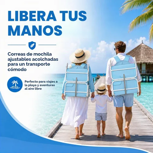 Vista 7 de Silla de bronceado de playa con mochila y toldo con protección solar y orificio para la cara, silla de sol plegable de 6 posiciones para adultos