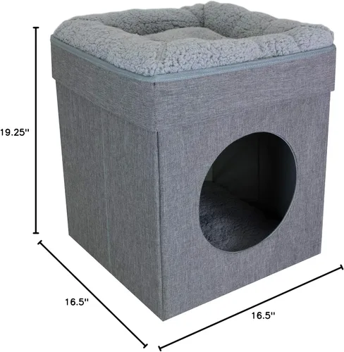 Vista 4 de Kitty City Muebles de cubo para gatos de interior, cubo gris