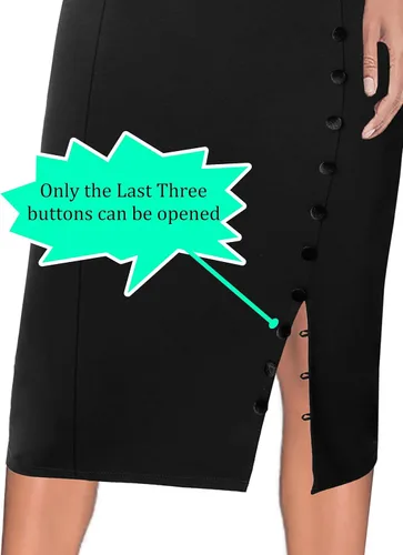 Vista 3 de VFSHOW Vestido plisado con cuello en V para mujer, con botones divididos, para el trabajo, oficina, negocios, ajustado, vestido de tubo