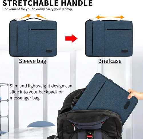 Vista 4 de Funda para laptop de 13.3, 14, 15.6 pulgadas, impermeable, duradera, bolsa de transporte para computadora de negocios, compatible con MacBook