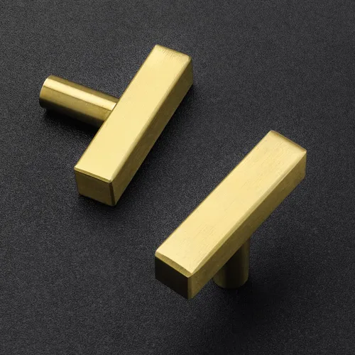 Vista 2 de Ravinte Paquete de 5 Manijas de Armario Doradas de Latón Cepillado Tiradores de Armario Cuadrados Dorados Herrajes para Armarios de Cocina - 2