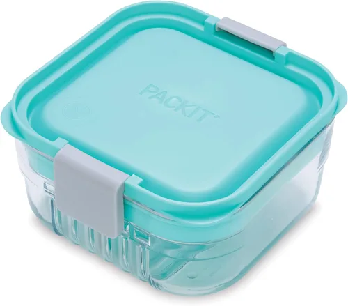 Vista 2 de PackIt Mod Snack Bento Recipiente de almacenamiento de alimentos, verde menta (paquete de 2)