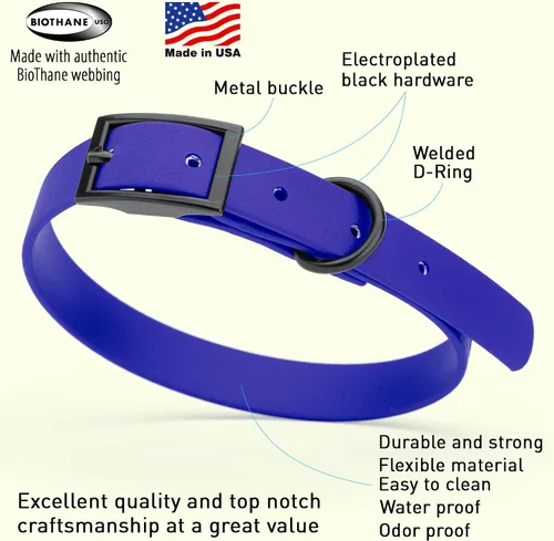 Vista 465 de Dogline Biothane - Collar impermeable para perro con hebilla de liberación rápida, resistente cincha de nailon recubierta con resistente y a prueba