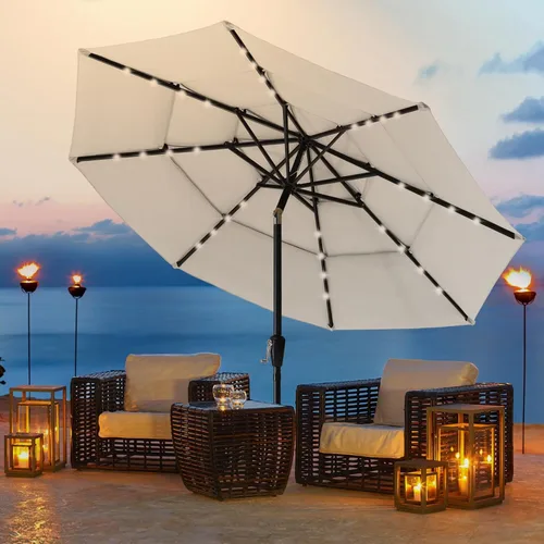 Vista 2 de ABCCANOPY Sombrilla solar de patio de 3 niveles de 11 pies, 32 luces LED Beige