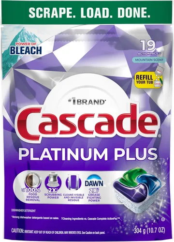 Vista 9 de Cápsulas Cascade Platinum Plus para lavavajillas, detergente para lavavajillas, jabón detergente para platos, Mountain, 19