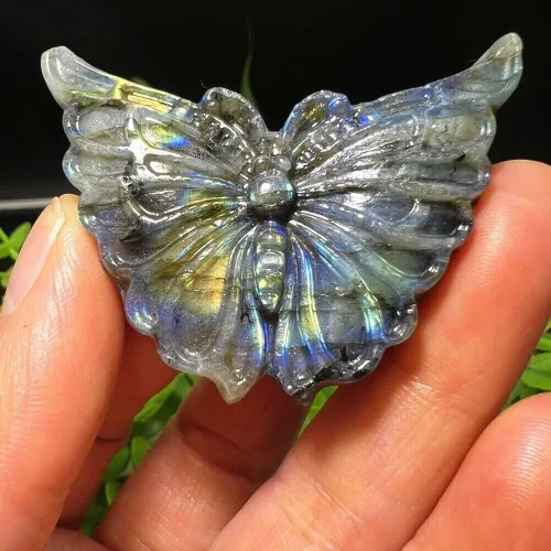 Vista 6 de TEAMWILL 2" natural labradorita tallada mariposa cráneo cuarzo cristal curativo Reiki