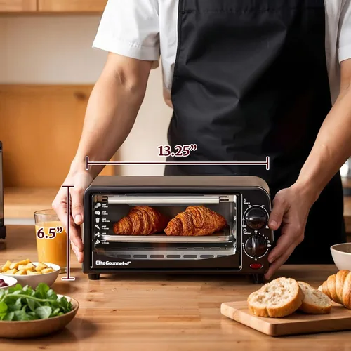 Vista 3 de Elite Gourmet ETO236 - Horno tostador personal compacto de 2 rebanadas para encimera con temporizador de 15 minutos y temperatura ajustable