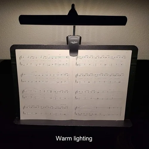 Vista 8 de Soporte de música extra ancho con clip para orquesta, 18 LED recargable USB piano, escritorio, lámpara de lectura