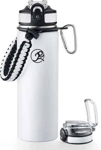 Vista 12 de GOSWAG Botella de agua de viaje de acero inoxidable aislada de 24 onzas, 2 Beige-Gris Ombré