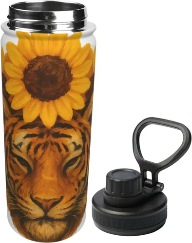 Vista 2 de Tiger and Sunflower Insulated Stainless Steel Kettle Print Funny Water Bottle Insulated Ideal for Sports and Travel