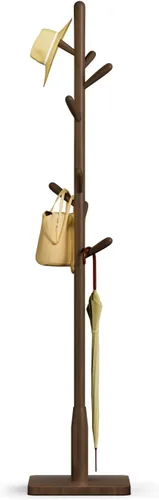 Vista 11 de Perchero de madera maciza, perchero independiente en forma de árbol con 11 ganchos, poste principal de 1.6 pulgadas de diámetro para ropa, soporte