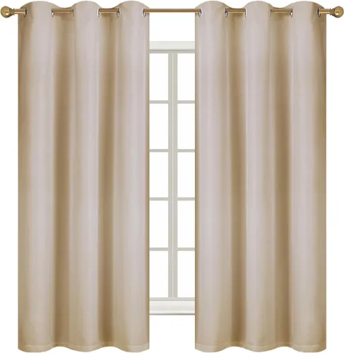 Vista 3 de Diraysid Cortinas 100% opacas de lino beige para dormitorio, con ojales, aislamiento térmico, cortinas de oscurecimiento de habitación