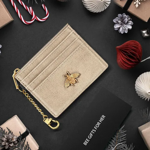 Vista 34 de SEAVILIA Tarjetero llavero cartera para mujer con ventana de identificación RFID monedero regalo abeja delgada minimalista pequeña cartera