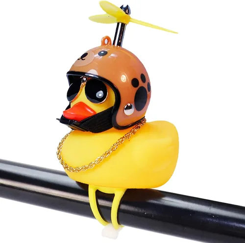 Vista 12 de wonuu Adornos de pato de goma para automóvil, decoración de tablero de instrumentos de pato amarillo, cuernos de bicicleta de pato con casco