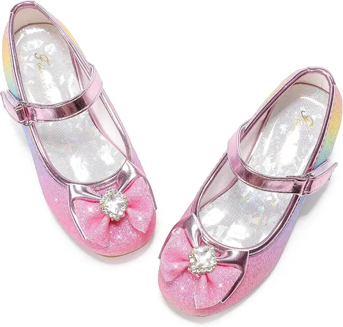 Vista 8 de Furdeour Zapatos de vestir para niñas, zapatos de princesa Mary Jane para bodas, flores, damas de honor, tacones con purpurina para niños pequeños