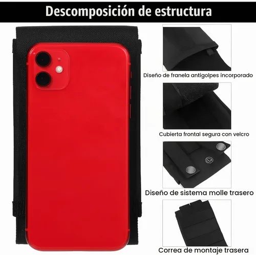 Vista 3 de Weewooday 2 bolsas Molle para teléfono, teléfono celular táctico universal de nailon 1000D, fundas EDC para cinturón de hombre, color negro