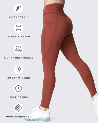 Vista 4 de Aoxjox Trinity - Pantalones de yoga de cintura alta con bolsillos para mujer, control de abdomen, cintura cruzada, leggings de entrenamiento suaves