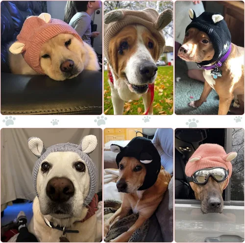 Vista 5 de Orejeras silenciosas para perros, cuello de 14.96 pulgadas, protectores auditivos para perros, protección contra ruido, gorro de punto envolvente