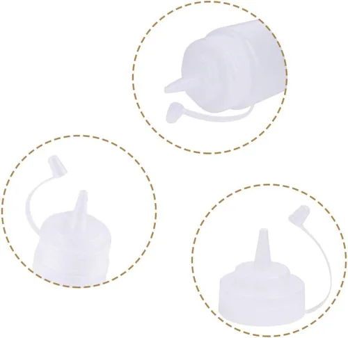 Vista 3 de 15 botellas exprimibles de 8 onzas, botella de plástico para condimentos con tapas giratorias, botella exprimible para salsas, salsa de tomate