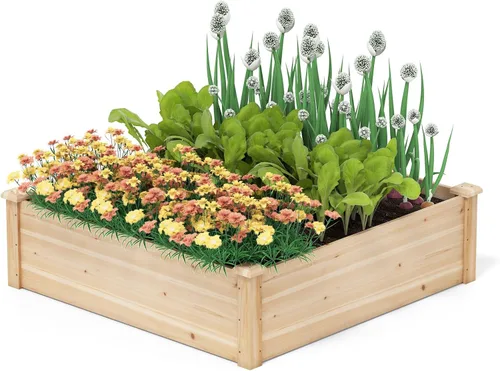 Vista 14 de GIANTEX Cama de jardín elevada de madera, 40 x 40 pulgadas, maceta cuadrada de madera de abeto con base abierta para verduras, flores, hierbas