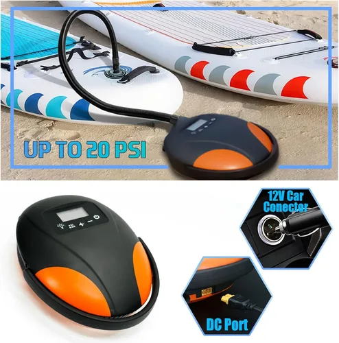 Vista 4 de furein Bomba de aire SUP de alta presión de 20 PSI, bomba eléctrica de tabla de remo con apagado automático, función de inflado y desinflado