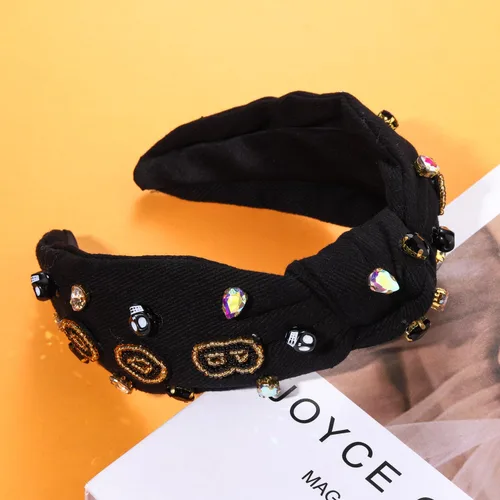 Vista 6 de Diadema de Halloween morada espeluznante con cuentas anudadas para mujer, perlas brillantes, calabaza, araña, murciélago, esqueleto, fantasma, nudo