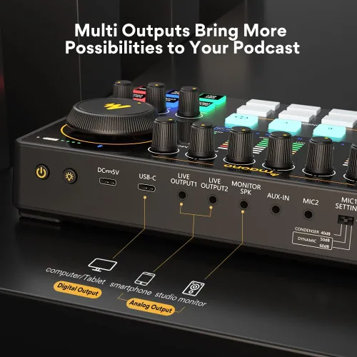 Vista 8 de Interfaz de audio con micrófono de condensador XLR, equipo de podcast-MAONO-MaonoCaster-todo en uno, con preamplificador de micrófono premium