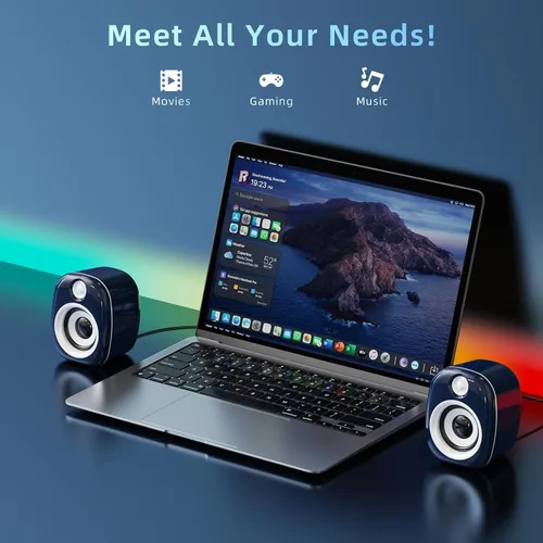 Vista 6 de Altavoces USB, altavoces de computadora para PC de escritorio, altavoces de juegos de escritorio, altavoces de computadora pequeños, altavoz