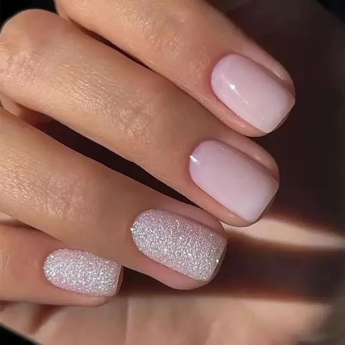 Vista 12 de Uñas postizas a presión azules cortas cuadradas con diseños, uñas postizas de color sólido, uñas acrílicas brillantes de cobertura completa