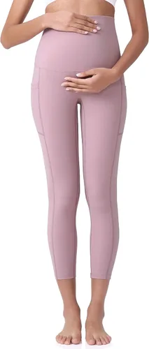 Vista 5 de POSHDIVAH Leggings capri de maternidad para mujer, sobre el vientre, pantalones elásticos activos con bolsillos