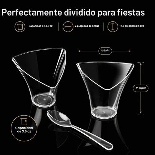 Vista 3 de Mini vasos de postre de plástico triangulares con cucharas, paquete de 96