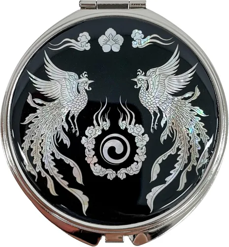 Vista 12 de Espejo de doble aumento compacto para maquillaje portátil, estilo cosmético, plegable, de bolsillo, diseño único de madreperla (flor de almendra)