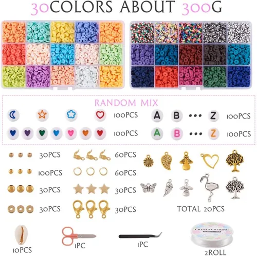 Vista 2 de Cheriswelry Kit de fabricación de pulseras de bricolaje con 7280 piezas de 30 colores de 0.236 in de disco plano redondo de arcilla polimérica
