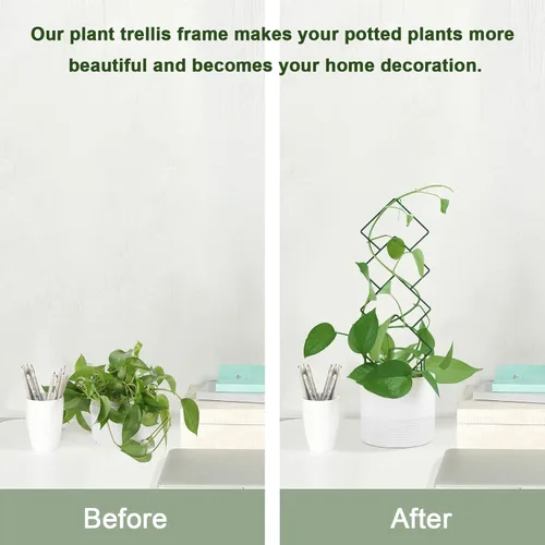 Vista 4 de Wellsign Enrejado de plantas de interior para plantas trepadoras, enrejado de metal de jardín pequeño de 16 pulgadas para plantas en macetas al aire