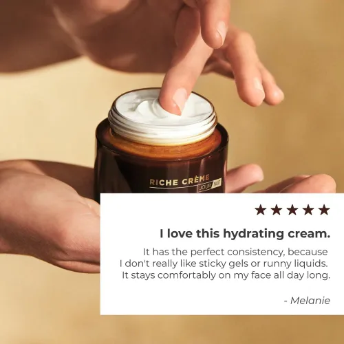 Vista 5 de Yves Rocher Crema hidratante facial Riche Crème Envejecimiento y piel madura, Crema de día y noche con aceites preciosos, para piel madura + piel