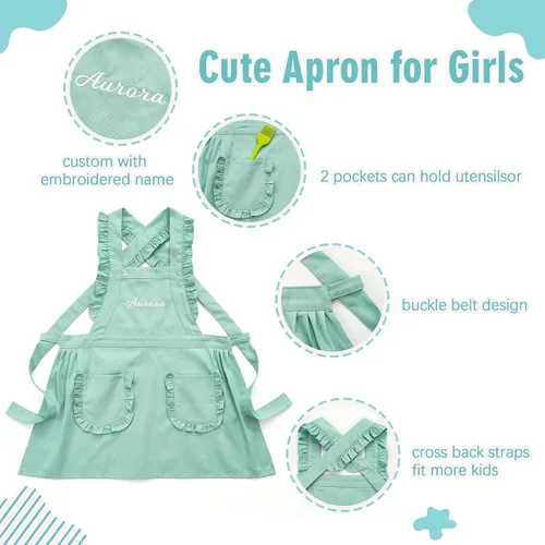 Vista 3 de MT WORLD Delantal para Niñas Pequeñas Delantales de Chef Personalizados para Niños con Nombre Delantales con Volantes para Niñas Pequeñas Vestido