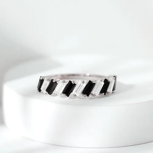 Vista 2 de Anillo de boda de ónix negro real (calidad AAA, joyería de piedras preciosas apilables para mujeres)